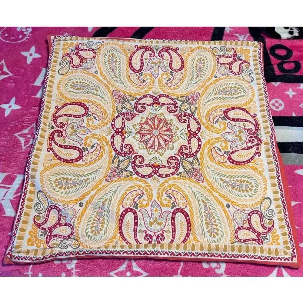 Pottery Barn 24” x 24” Paisley Floral Pillow Cover Orange Cotton Linen Blend